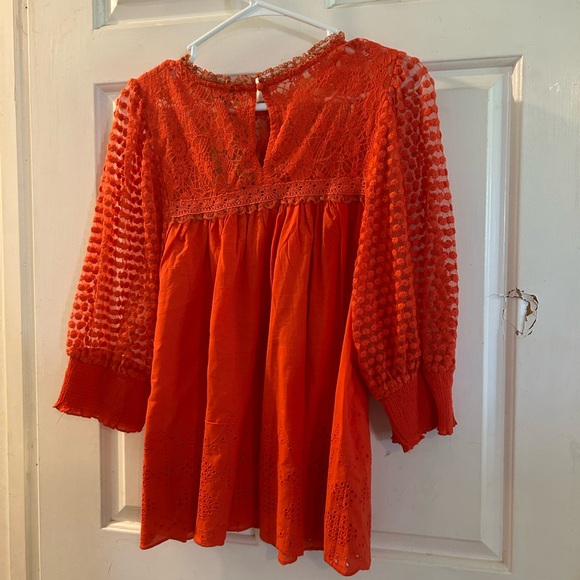 Anthropologie Red Lace & Eyelet Peasant Blouse - Picture 2 of 2